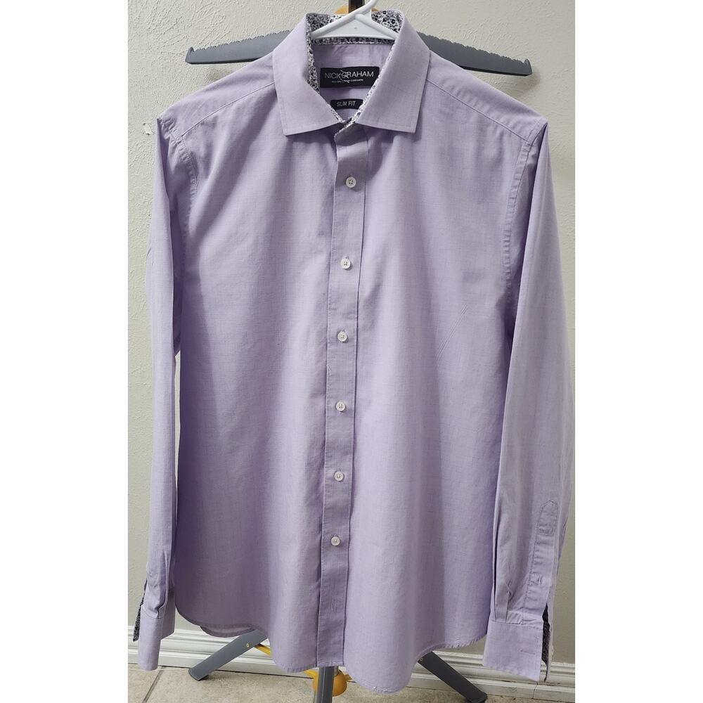 Nick Graham LS Shirt Slim Fit Size M Purple Button-up